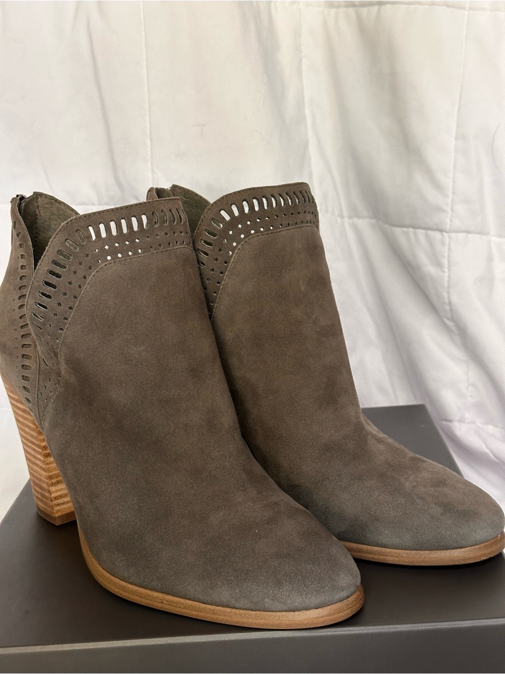 Vince Camuto Olive Suede Perforated Ankle Booties